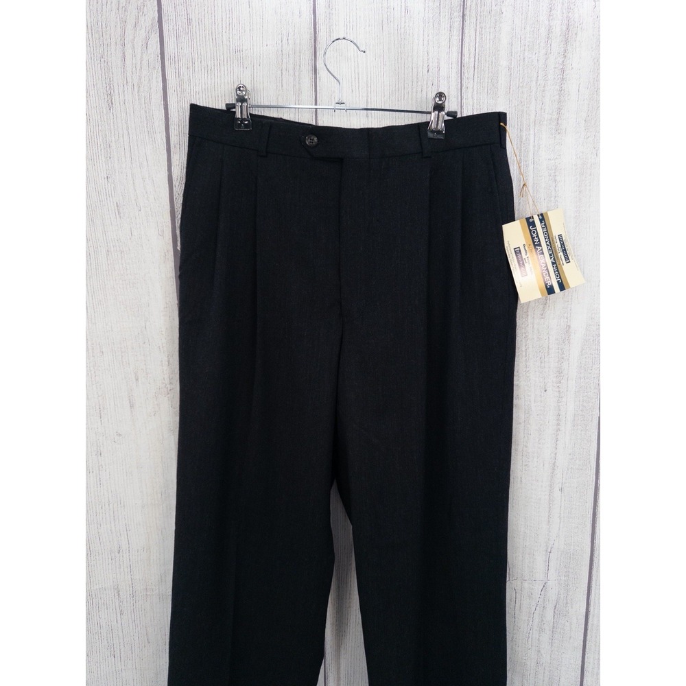 John Alexander Dress Pants Mens 33x31 Charcoal Gray 100% Wool Pleated Vintage